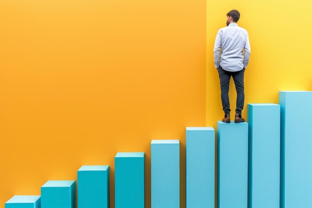 Man Standing on Top of Bar Chart