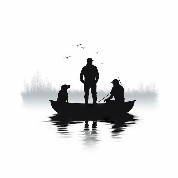 Photo a man stands in a boat with a man standing in front of it and the words  nomad  on it