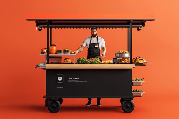 Photo a man stands behind a cart that says quot slow food quot