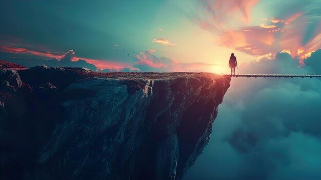 a man stands on a cliff and looks at the ocean