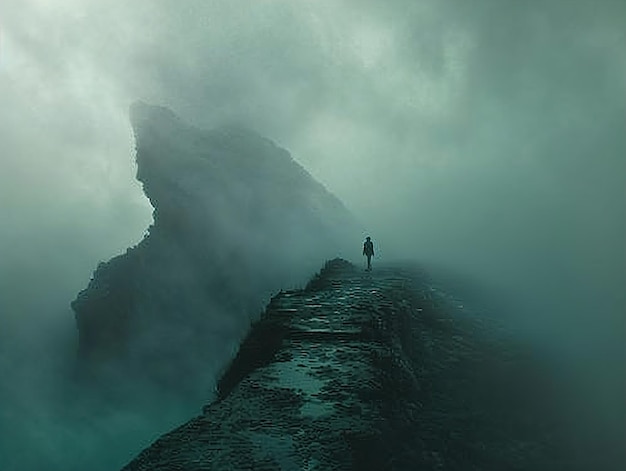 a man stands on a cliff overlooking the ocean