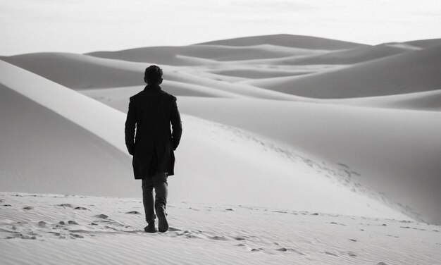 Photo a man stands in the desert looking out at the desert