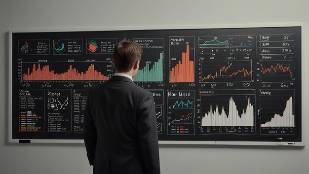 Photo a man stands in front of a blackboard with a graph on it