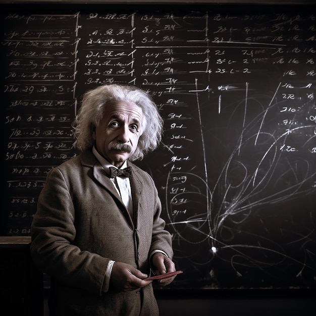 Photo a man stands in front of a blackboard with the word quot scribble quot on it