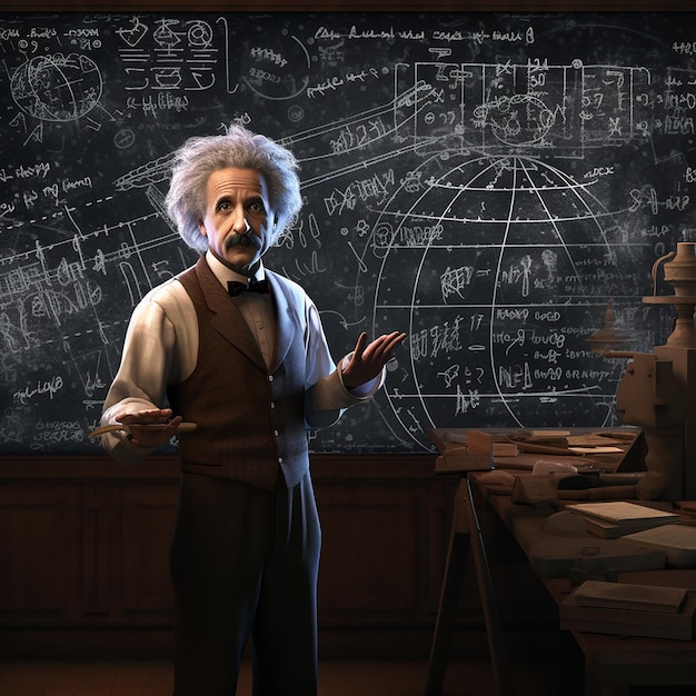 Photo a man stands in front of a blackboard with the words quot scientific quot on it