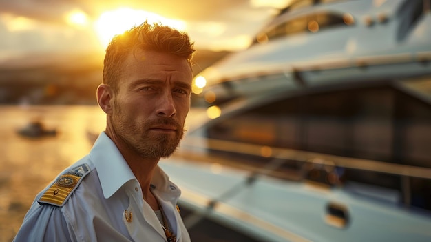 a man stands in front of a car with the sun behind him