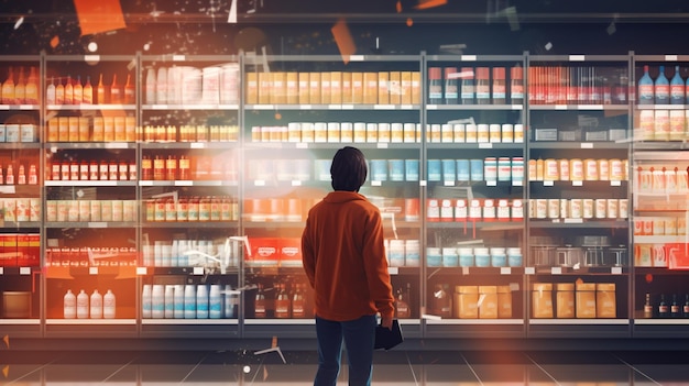 A man stands in front of a coca - cola display.