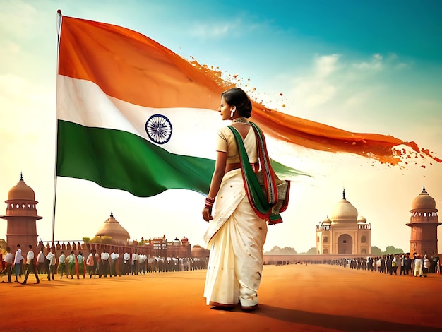 Man stands in front of a flag India Independence Day