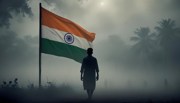 a man stands in front of a flag that says quot the national quot