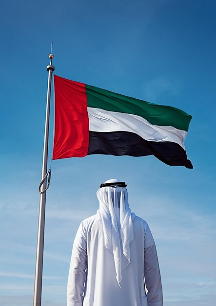 Photo a man stands in front of a flag that says  national