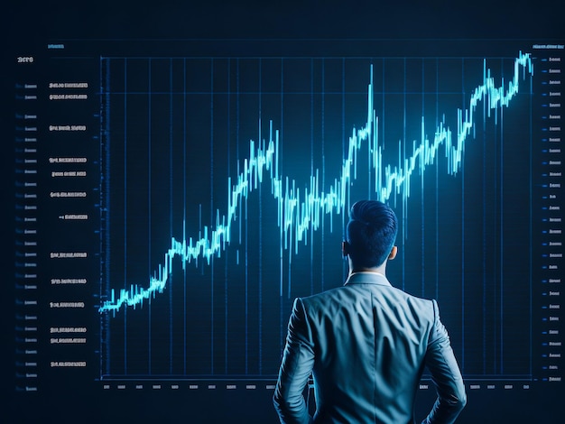 A man stands in front of a graph that says " financial graph ".