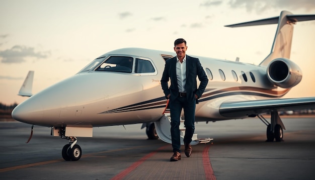 Photo a man stands in front of a plane with the word  s  on it