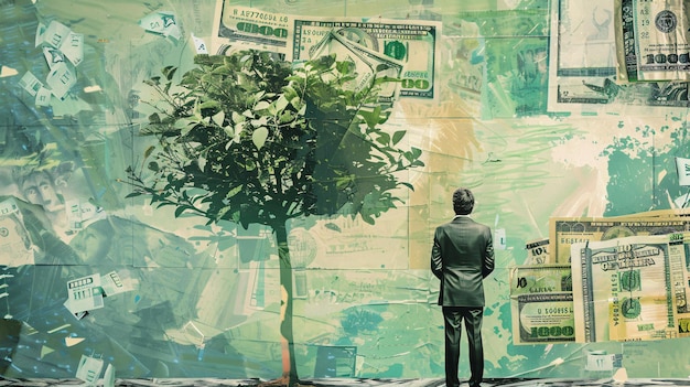 a man stands in front of a poster that says quot bank quot