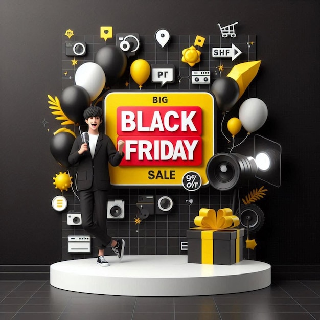 Photo a man stands in front of a sign that says black friday sale