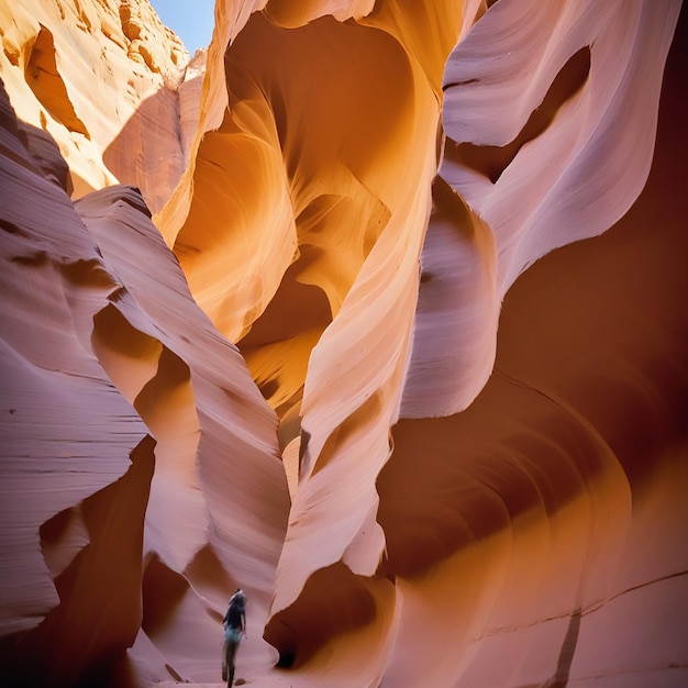 Photo a man stands in front of a slot canyon that is called a man