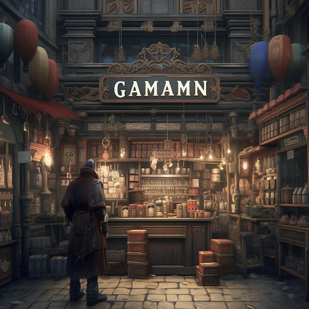 A man stands in front of a store that says gamn