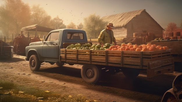 A man stands in front of a truck full of tomatoes.