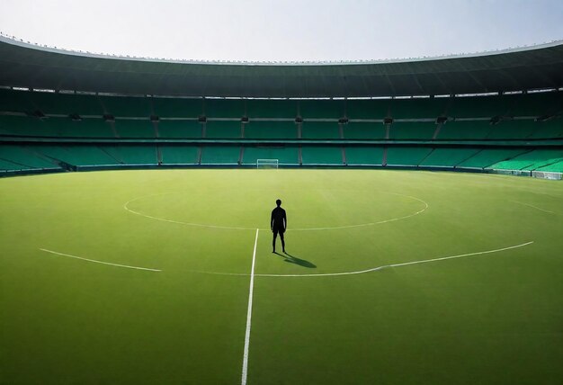 Photo a man stands on a green field with a white line in the middle of the stadium