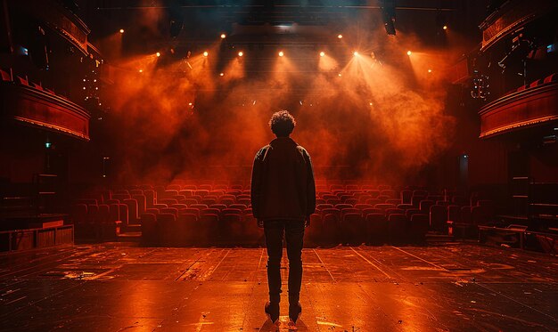 Photo a man stands on a stage with the words quot the word quot on it