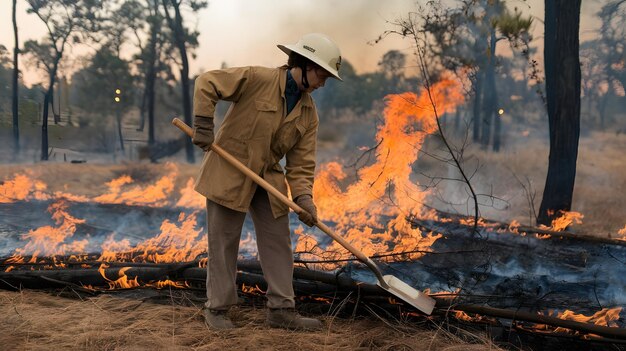 a man in a straw hat is sweeping the fire