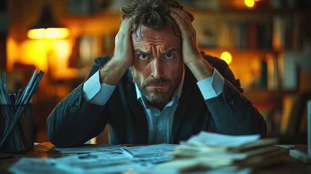 Man Stressed at Desk