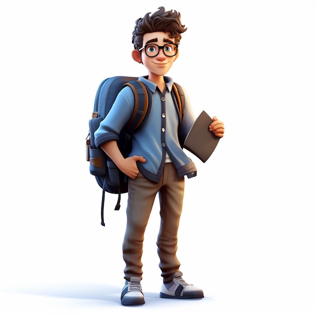 Man Student 2d cartoon illustraton on white background high