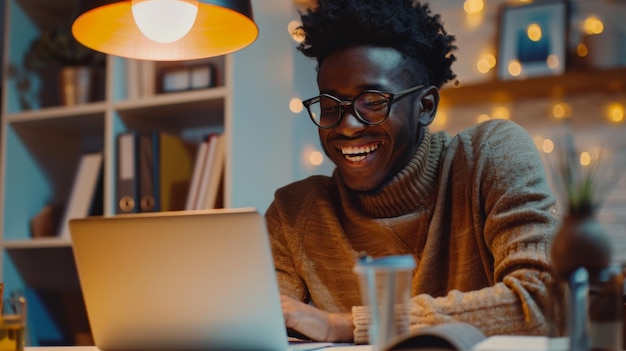 Man Studying Happily at Home