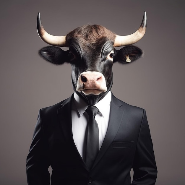 A man in a suit and a bull mask