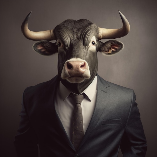 A man in a suit and a bull mask