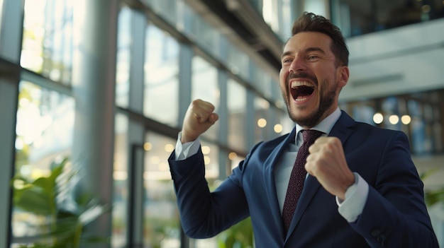 Photo man in suit celebrating success