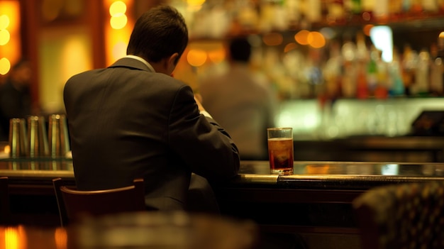 man in a suit drinking alone at a bar symbolizing the hidden and often overlooked issue of professional alcoholism