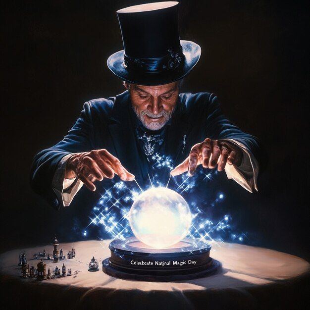 Photo a man in a suit and hat is playing a game with a globe