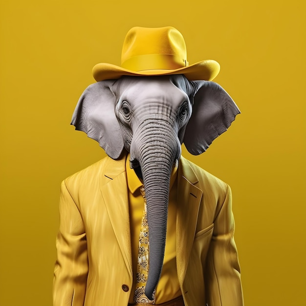 A man in a suit and hat with an elephant head