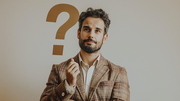 Man in Suit Holding Question Mark