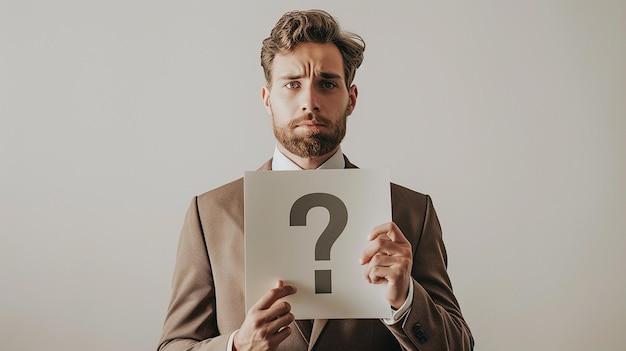 Man in Suit Holding Question Mark