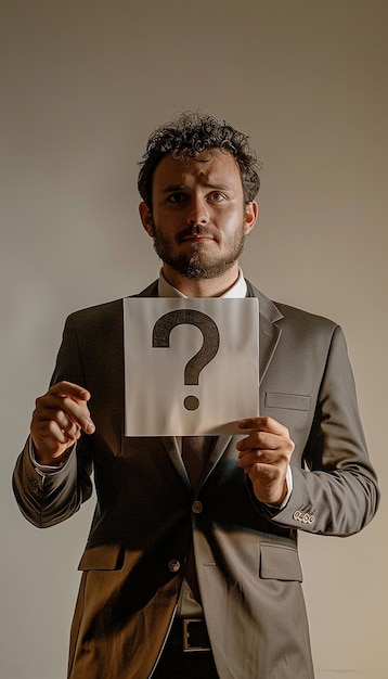 Man in Suit Holding Question Mark