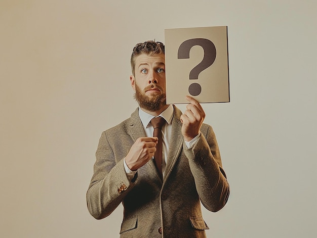 Man in Suit Holding Question Mark