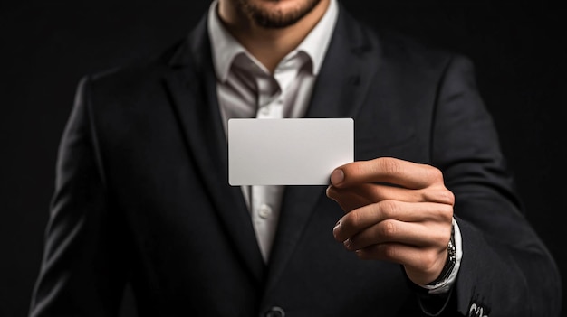 Photo a man in a suit holds a card that says  card