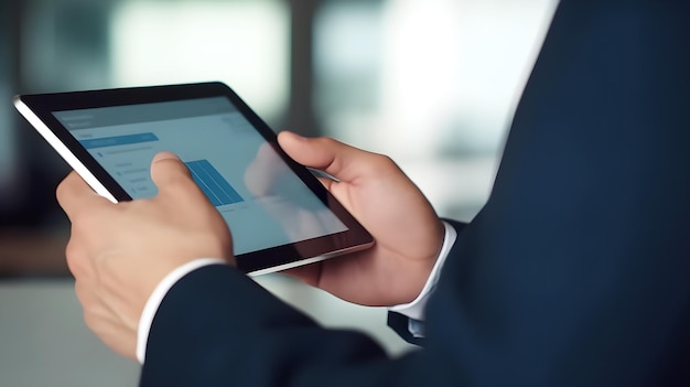 A man in a suit holds a tablet with a blue screen that says'cloud'on it