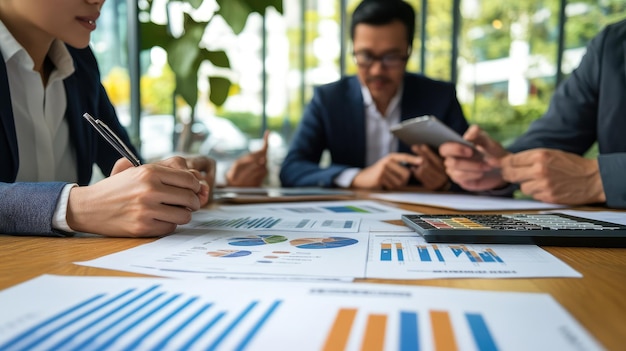 a man in a suit sits at a table with a graph on it