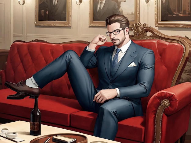 man in suit sitting on armchair