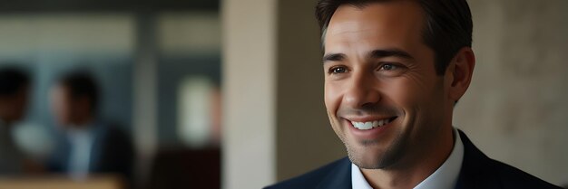 Photo a man in a suit smiles in front of a wall with a sign that says  no