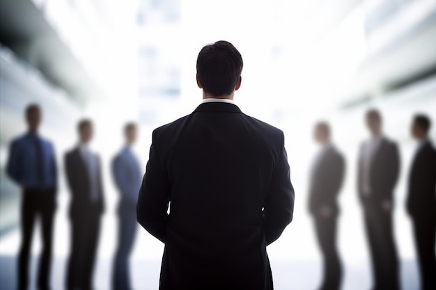 A man in a suit standing in front of a group of people