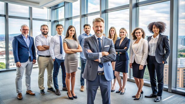 Photo a man in a suit stands in front of a group of people