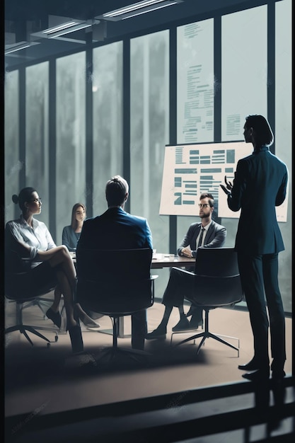 A man in a suit stands in front of a meeting room with a screen that says'the word'on it '