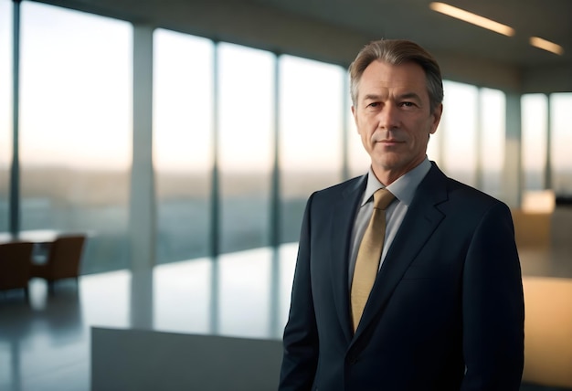 Photo a man in a suit stands in front of a window