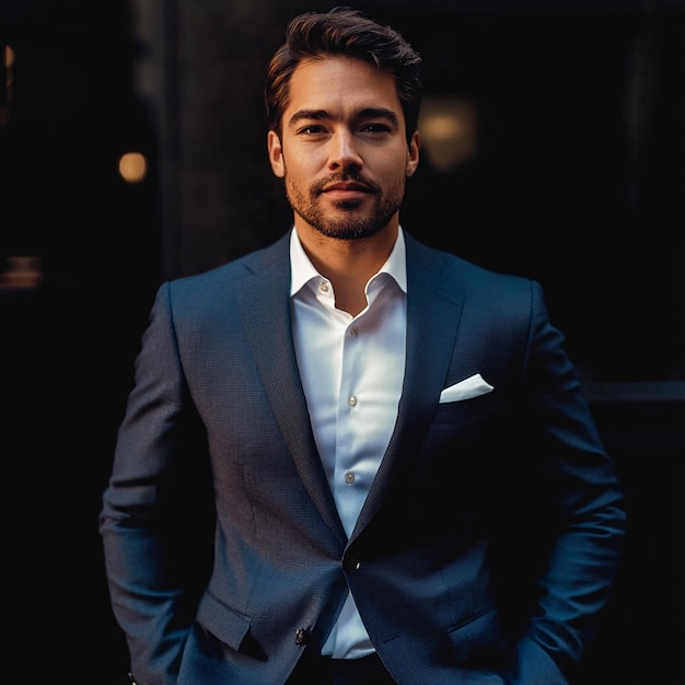 a man in a suit stands in front of a window