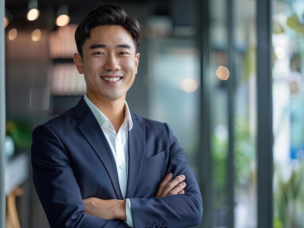 A man in a suit and tie is smiling and posing for a picture generative ai image