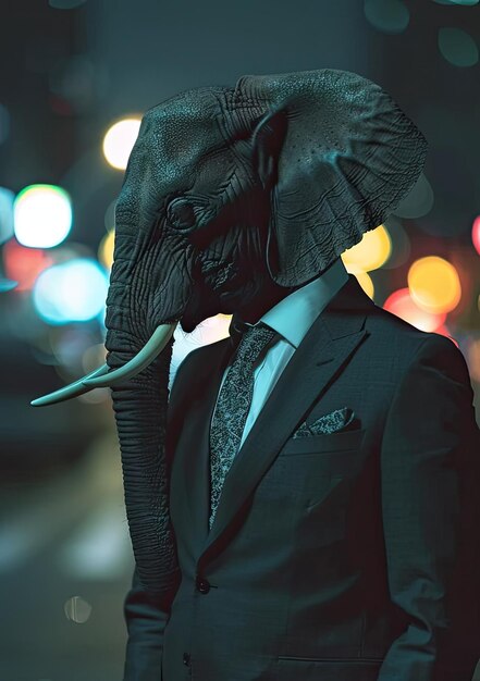 Photo a man in a suit and tie is standing in front of a traffic light