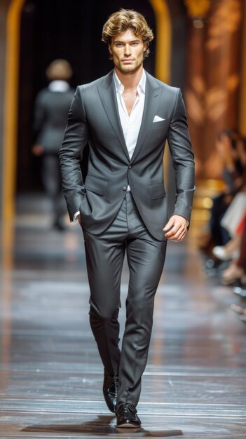 A Man in a Suit Walking Down a Runway